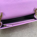 Gucci Leather mini chain bag with Double G and crystals pink 499782