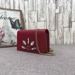 Gucci Leather mini chain bag with Double G and crystals red 499782