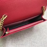 Gucci Leather mini chain bag with Double G and crystals red 499782