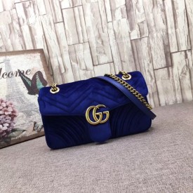 Gucci GG Marmont matelassé shoulder bag small velvet dark blue 443497