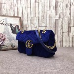 Gucci GG Marmont matelassé shoulder bag small velvet dark blue 443497