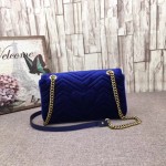 Gucci GG Marmont matelassé shoulder bag small velvet dark blue 443497