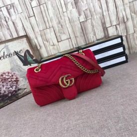 Gucci GG Marmont matelassé shoulder bag small velvet red 443497