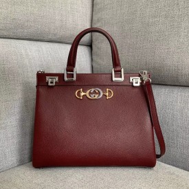 Gucci Zumi grainy leather medium top handle bag in Burgundy 