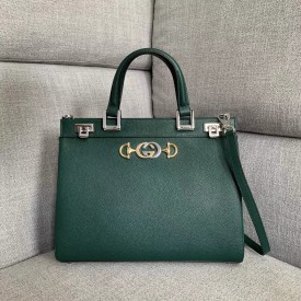 Gucci Zumi grainy leather medium top handle bag in Dark Green