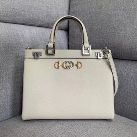 Gucci Zumi grainy leather medium top handle bag in White