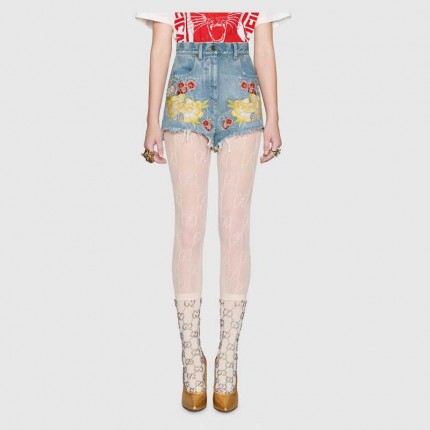 Gucci Embroidered denim short 502779