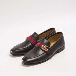 Gucci Leather loafer with GG Web black 428609