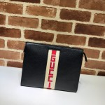 Gucci Gucci stripe leather pouch black 475316