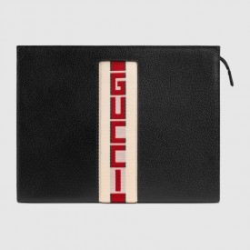 Gucci Gucci stripe leather pouch black 475316