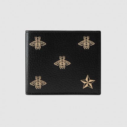 Gucci Bee Star leather bi-fold wallet black 495055