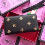 Gucci Bee Star leather zip around wallet black 495062