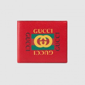 Gucci Print leather bi-fold wallet red 496309