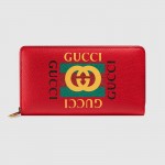 Gucci Print leather zip around wallet red 496317