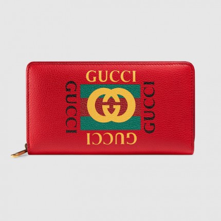 Gucci Print leather zip around wallet red 496317