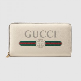 Gucci Print leather zip around wallet white 496317