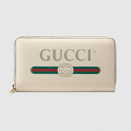 Gucci Print leather zip around wallet white 496317