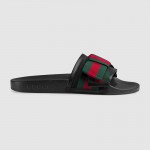 Gucci Satin slide with Web bow black 498316