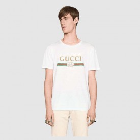 Gucci Washed t-shirt with Gucci print white 440103