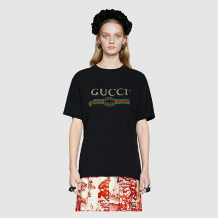 Gucci Cotton t-shirt with Gucci print black 457095_X5L89