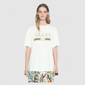 Gucci Cotton t-shirt with Gucci print white 457095_X5L89