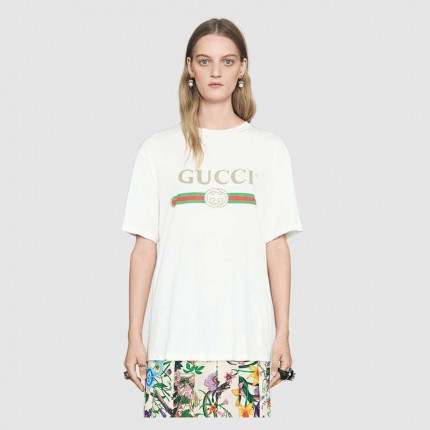 Gucci Cotton t-shirt with Gucci print white 457095_X5L89