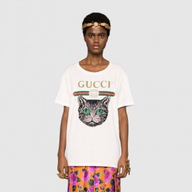  Light Gucci logo T-shirt with Mystic Cat 492347_X3L17