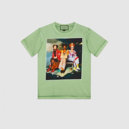 #GucciHallucination print T-shirt saga green 492347