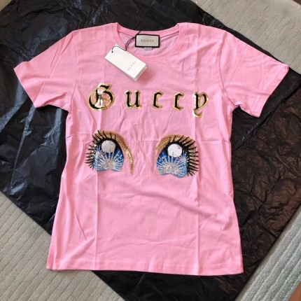 Gucci Oversize T-shirt with manga eyes 492347 in pink