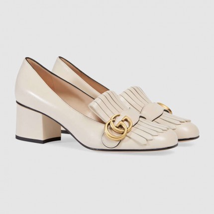 Gucci  mid heel pump in white leather 408208