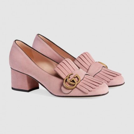 gucci suede mid heel pump in pink 408208