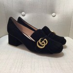 gucci suede mid heel pump in black 408208