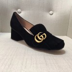 gucci suede mid heel pump in black 408208