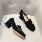 gucci suede mid heel pump in black 408208