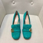 gucci suede mid heel pump in blue 408208