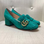 gucci suede mid heel pump in blue 408208