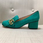 gucci suede mid heel pump in blue 408208