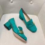 gucci suede mid heel pump in blue 408208