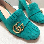 gucci suede mid heel pump in blue 408208