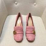 gucci suede mid heel pump in pink 408208