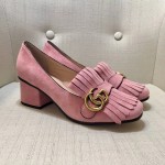 gucci suede mid heel pump in pink 408208