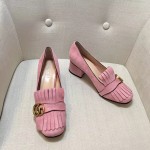 gucci suede mid heel pump in pink 408208