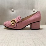 gucci suede mid heel pump in pink 408208