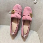 gucci suede mid heel pump in pink 408208