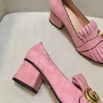 gucci suede mid heel pump in pink 408208