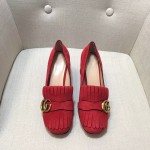 gucci suede mid heel pump in red 408208