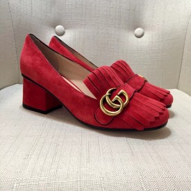 gucci suede mid heel pump in red 408208