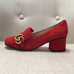 gucci suede mid heel pump in red 408208