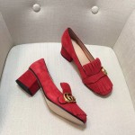 gucci suede mid heel pump in red 408208