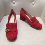 gucci suede mid heel pump in red 408208